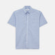 The Turnbull & Asser Pale Blue Multi Check Cotton Weekend Fit Williams Shirt features short sleeves, a pointed collar, single chest pocket, and premium Italian cotton with a subtle checkered pattern, shown on a white background.