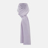 View 1 of product The Turnbull & Asser Plain Lilac Cashmere Knitted Scarf is shown neatly tied in a loose knot against a plain white background, highlighting its elegant and timeless design.