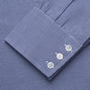 View 2 of product A navy pattern cotton voile regular fit Mayfair shirt by Turnbull & Asser, featuring long sleeves, a button-up front, classic collar, and white buttons, displayed flat against a white background.