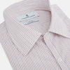 View 2 of product The Turnbull & Asser Red and Blue Ticking Stripe Westminster Shirt features long sleeves, a button-up front, pointed collar, and buttoned cuffs, highlighting British craftsmanship while laid flat on a white background.