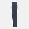 View 3 of product The Navy Striped Edmund trousers by Turnbull & Asser have a relaxed, straight-leg fit with front pleats, belt loops, and a single button waist closure, shown against a plain white background.