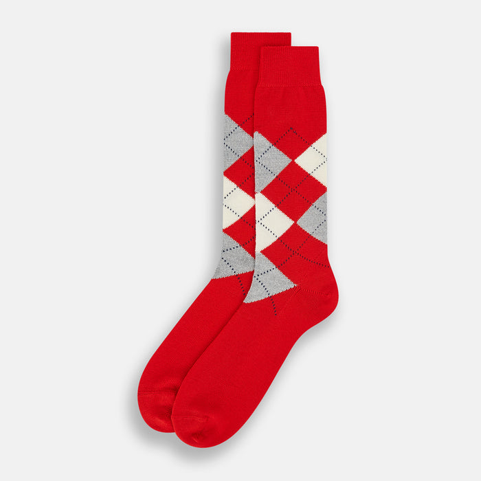 Orange Wool Check Mid-Length Socks Image 1