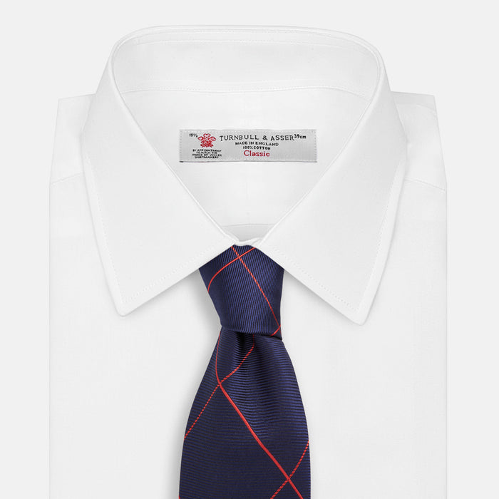 Red and Navy Window Pane Silk Tie Image 1