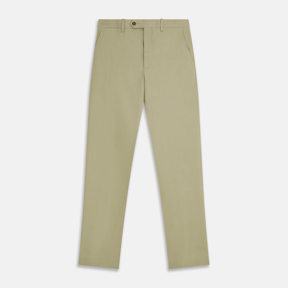 The Turnbull & Asser Beige Cotton Blend Manson Trousers feature a straight-leg cut, belt loops, side pockets, and a button closure, shown on a plain white background.