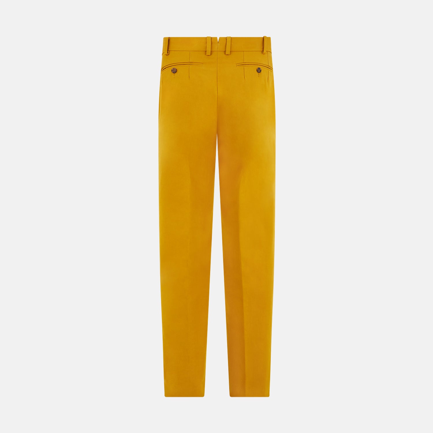 View 4 of product Turnbull & Asser Yellow James Trouser, made from Italian cotton with a matching belt, front crease, and straight fit cut, shown against a white background.