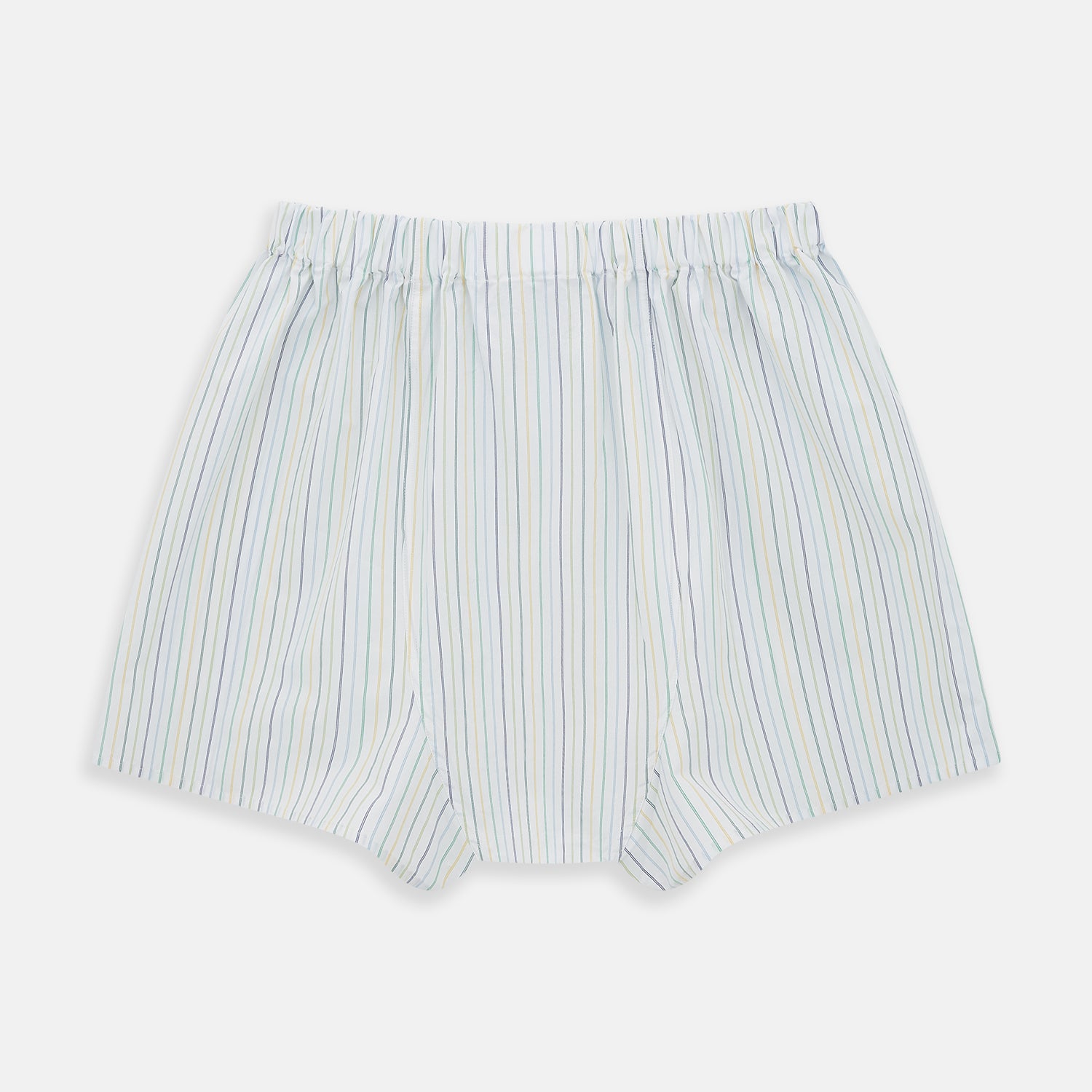 View 2 of product Turnbull & Asser Multicoloured Stripe Godfrey Boxer Shorts, crafted from Italian cotton with an elastic waistband—luxury men's underwear shown flat on a white background.