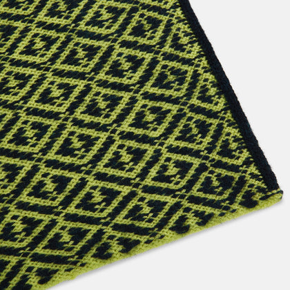 Petrol Green and Chartreuse Diamond-Patterned Cashmere Knitted Scarf Image 1