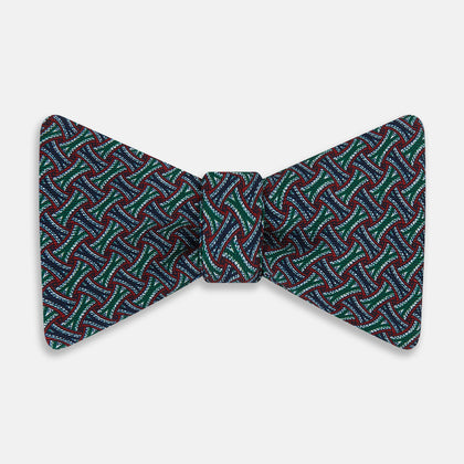 Forest Green and Red Weave Patterned Silk Bow Tie