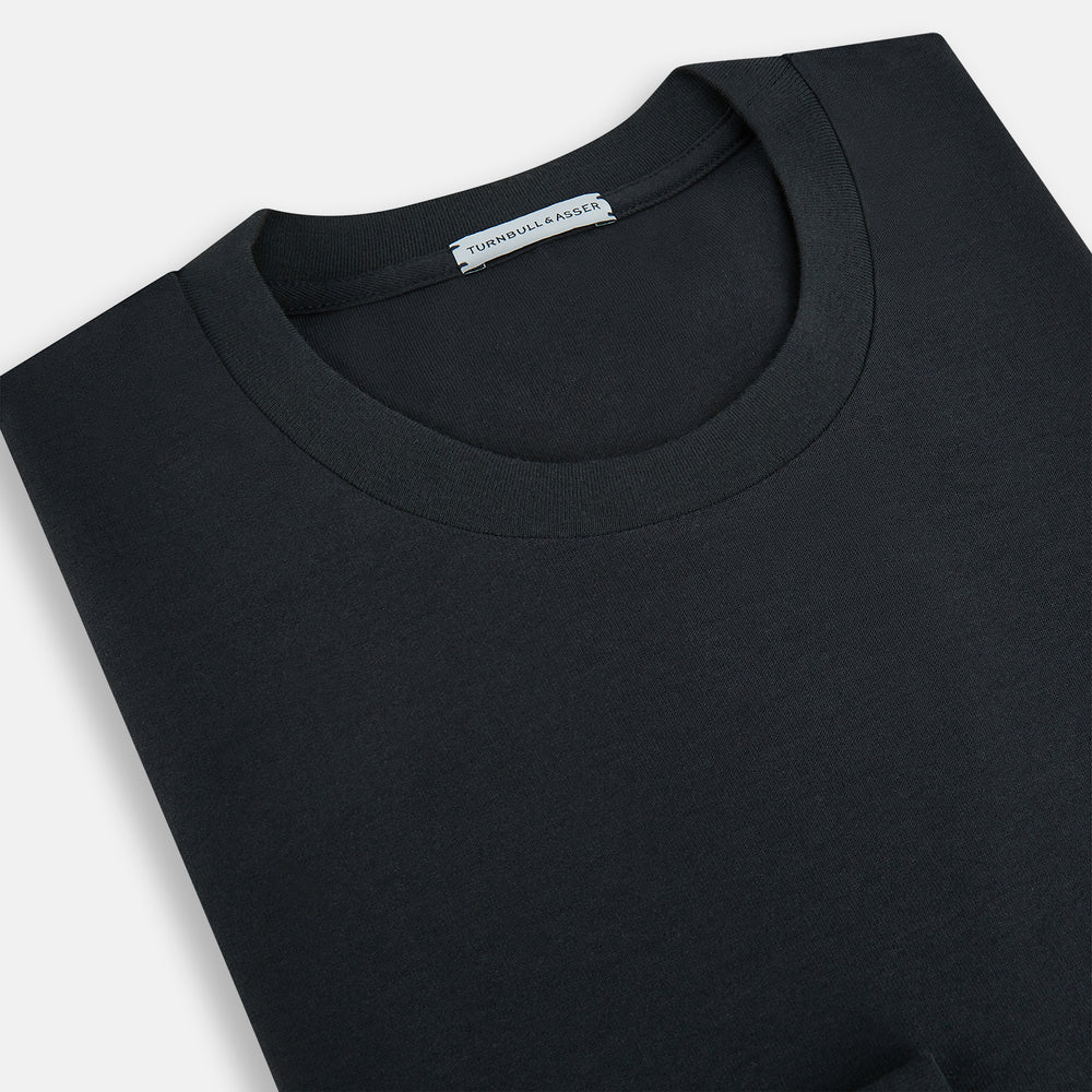 The Turnbull & Asser Charcoal Long-Sleeve T-shirt, featuring a classic crew neck, is displayed flat on a white background, showcasing its versatile style for men's fashion.