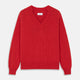 The Turnbull & Asser Raspberry Red Cashmere Edwards V-Neck Sweater features long sleeves, ribbed cuffs and hem, and is shown laid flat on a white background.