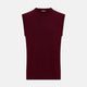 The Turnbull & Asser Burgundy Cashmere Round Neck Vest is a sleeveless jumper with a high crew neckline, shown against a plain white background.