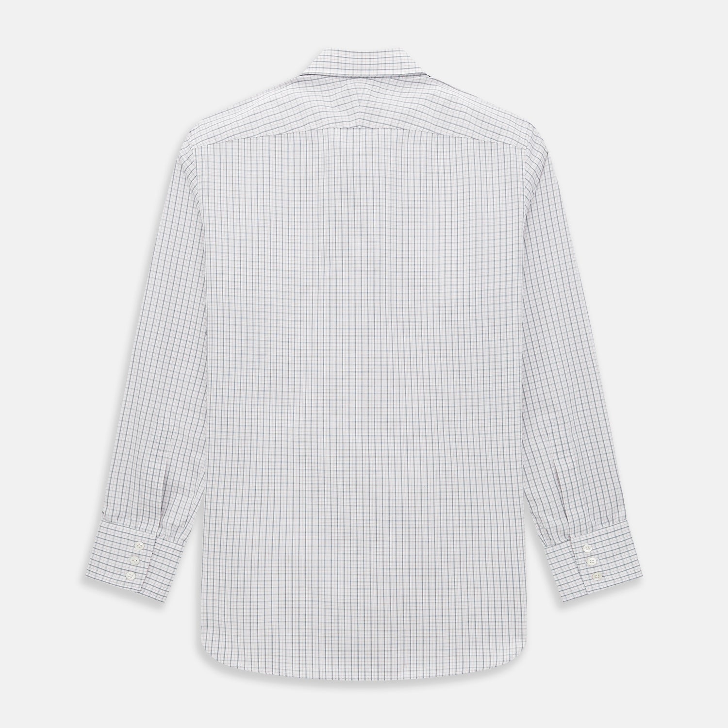 View 3 of product The Blue and Red Graph Check Westminster Shirt by Turnbull & Asser features a classic collar, long sleeves, and British craftsmanship, with a blue and red checkered pattern on white, displayed flat on a white surface.