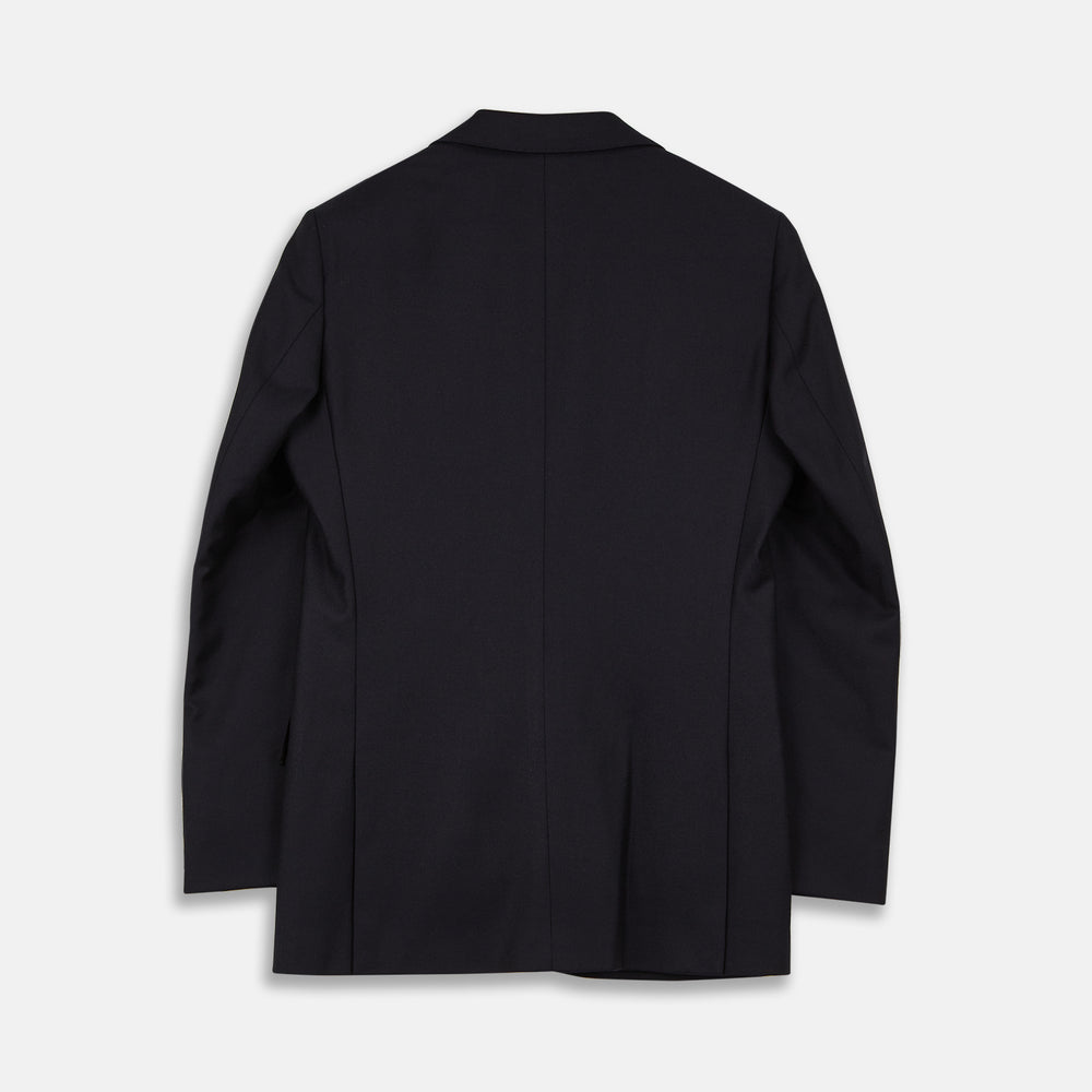 The Turnbull & Asser Navy Escorial Wool Jacket is a tailored men's blazer featuring notch lapels, a single-breasted one-button front, and multiple pockets, shown flat against a white background.