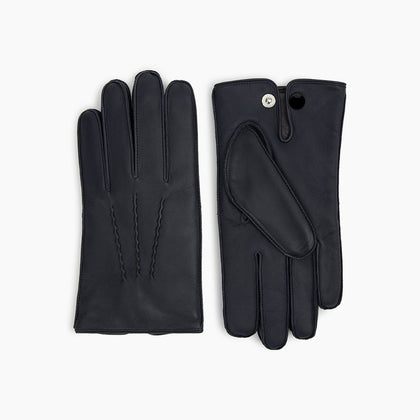 Navy/Grey Fur-Lined Hairsheep Leather Touchscreen Gloves Image 2
