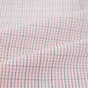 View 5 of product The Turnbull & Asser Red Micro Graph Check Mayfair Shirt is a long-sleeved, button-up Italian cotton shirt with a spread collar and buttoned cuffs, shown on a plain white background.