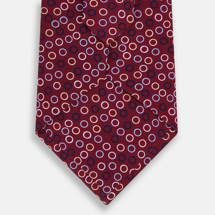 Pink and Navy Circle Burgundy Printed Silk Tie Image 2
