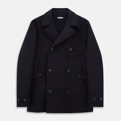 Navy Wellington Double-Breasted Caban Coat