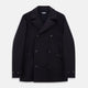 The Turnbull & Asser Navy Wellington Double-Breasted Caban Coat features wide lapels, six front buttons, a chest pocket, and two side pockets with buttoned flaps—ideal for polished formal wear.