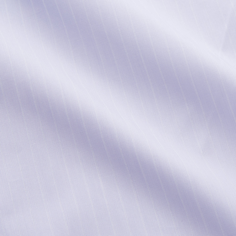 The Turnbull & Asser Soft Lilac Stripe Cotton Regular Fit Mayfair Shirt features a classic collar, cuffed long sleeves, and subtle vertical stripes, shown on a plain white background.