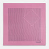 View 3 of product The Turnbull & Asser Pink Stripe Silk Pocket Square features thin vertical navy stripes and "TURNBULL & ASSER HAND PRINTED IN ENGLAND" in the bottom right corner, with one corner stylishly folded over.