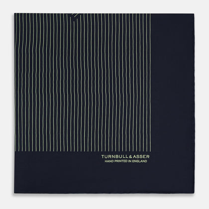 Navy and Melon Green Stripe Silk Pocket Square Image 3