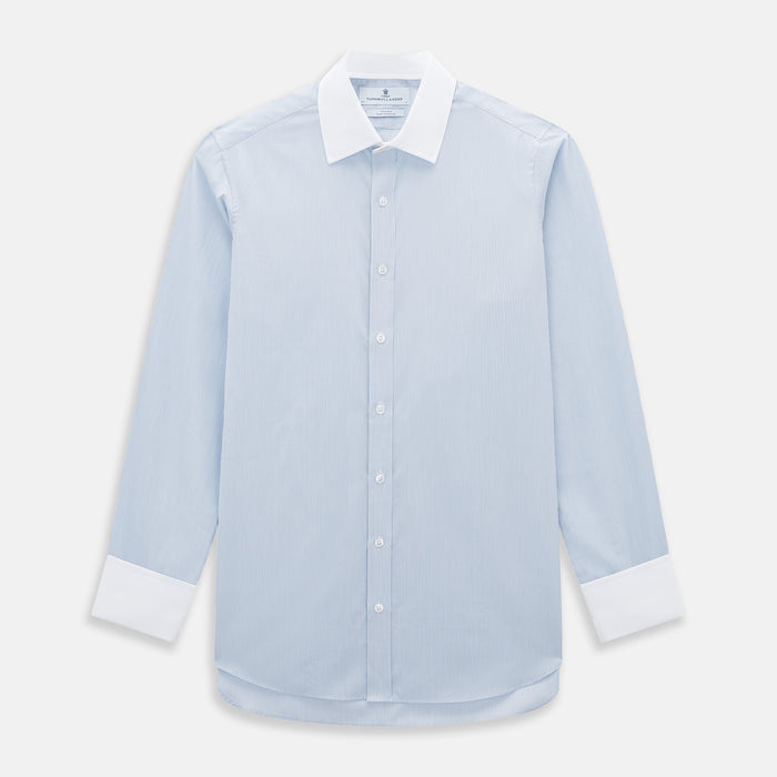 Sky Blue Ripple Double Pinstripe Shirt with Contrast Collar and Cuffs
