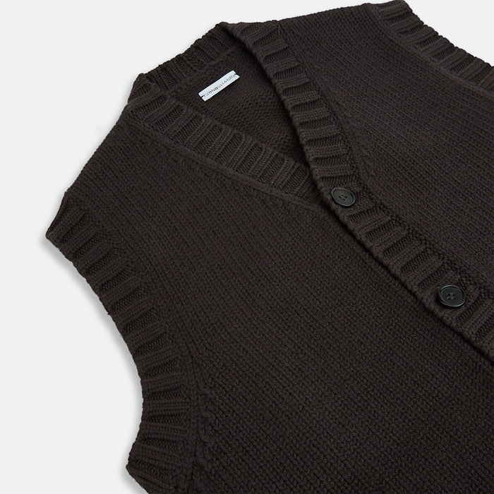 Brown Merino V-Neck Sleeveless Cardigan Image 1