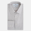 View 5 of product The Turnbull & Asser Grey Micro Shadow Check Mayfair Shirt is crafted from premium Italian cotton with long sleeves, a collar, and buttoned cuffs, shown folded flat against a white background.