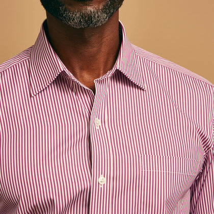 Purple & White Stripe Weekend Fit Shirt with Derby Collar and 1 Button Cuffs Image 3