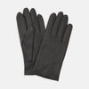 View 1 of product The Berkeley Black Leather Evening Gloves by Turnbull & Asser, one laid flat and the other resting partially on top, are displayed on a white background.