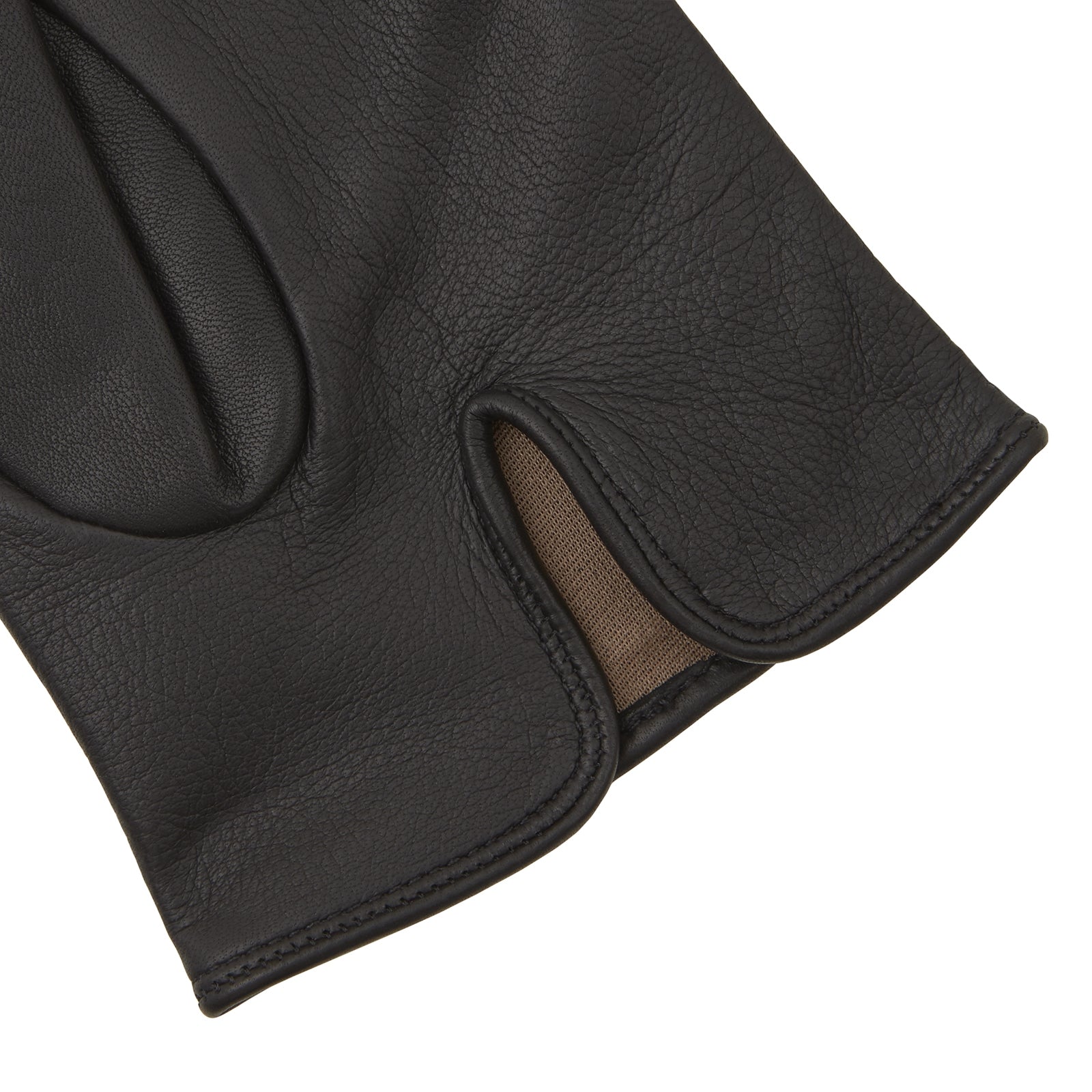 View 2 of product The Berkeley Black Leather Evening Gloves by Turnbull & Asser, one laid flat and the other resting partially on top, are displayed on a white background.