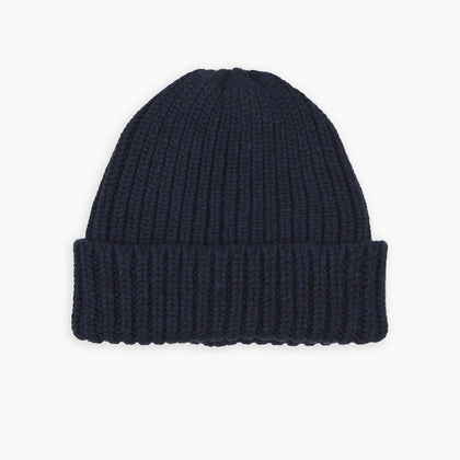 Navy Ribbed Cashmere Hat Image 3
