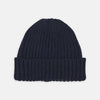 View 1 of product The Turnbull & Asser Navy Ribbed Cashmere Hat features a folded brim and is displayed on a plain white background.