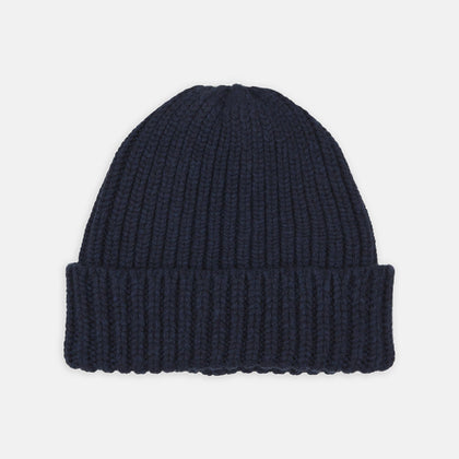 Navy Ribbed Cashmere Hat