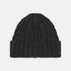 The Turnbull & Asser Charcoal Cable Knit Cashmere Hat features a ribbed fold-over cuff and textured pattern, ideal for winter, shown laid flat on a white background.