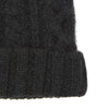 View 3 of product The Turnbull & Asser Charcoal Cable Knit Cashmere Hat features a ribbed fold-over cuff and textured pattern, ideal for winter, shown laid flat on a white background.