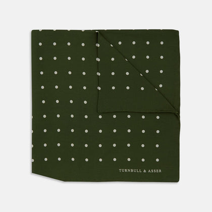 Olive Spot Silk Pocket Square