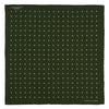 View 2 of product The Turnbull & Asser Olive Spot Silk Pocket Square features white polka dots, the brand’s logo in one corner, and a stylishly folded tip for a dapper finish.