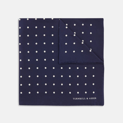 Navy Spot Silk Pocket Square