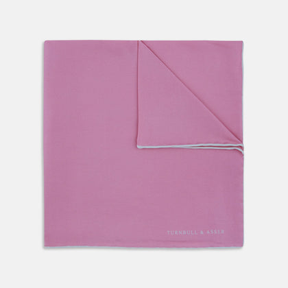 Pink and White Piped Silk Pocket Square