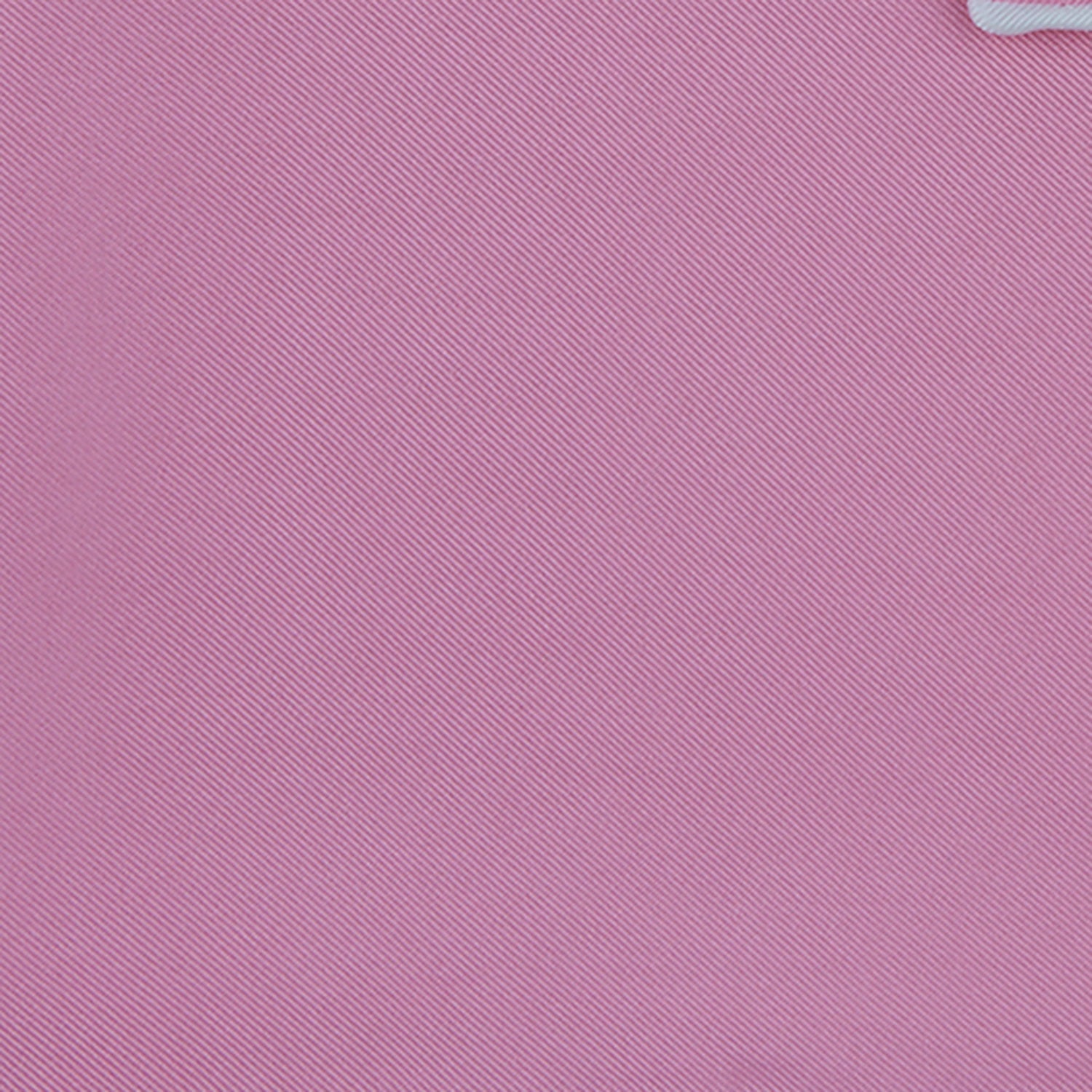 View 3 of product The Pink and White Piped Silk Pocket Square by Turnbull & Asser, featuring the brand’s name in white on one corner, is elegantly folded and set against a plain white background.