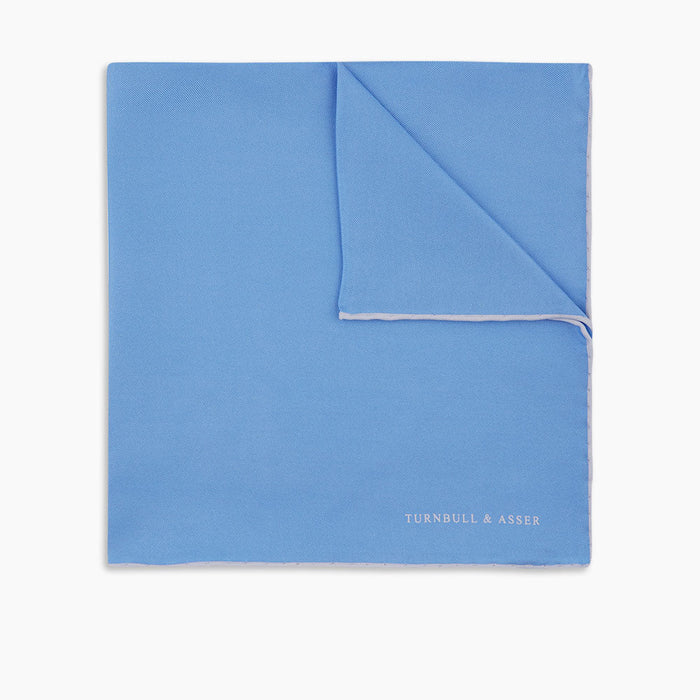 Blue and White Piped Silk Pocket Square Image 4