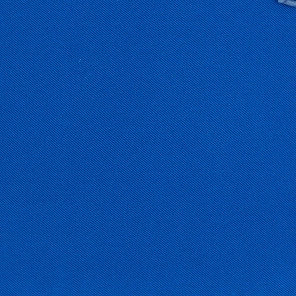 The Royal Blue Piped Silk Pocket Square by Turnbull & Asser features a vibrant blue hue, subtle stitched border, and the brand name printed in white in the lower right corner.