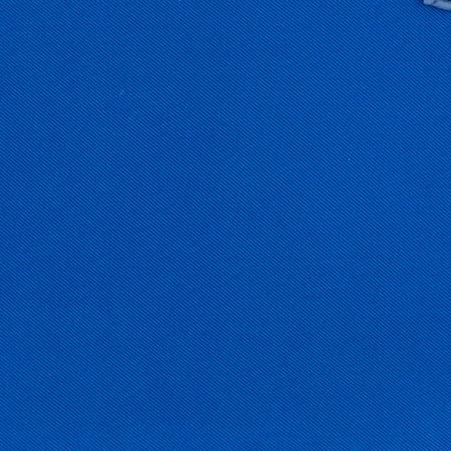 View 3 of product The Royal Blue Piped Silk Pocket Square by Turnbull & Asser features a vibrant blue hue, subtle stitched border, and the brand name printed in white in the lower right corner.