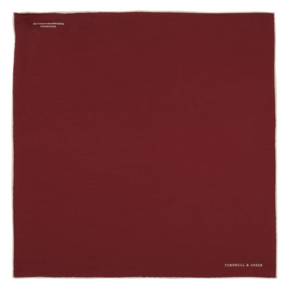 Burgundy and White Piped Silk Pocket Square Image 1
