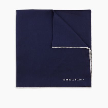 Navy and White Piped Silk Pocket Square Image 4