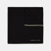 View 1 of product Add a touch of elegance with Turnbull & Asser’s Black and White Piped Silk Pocket Square, featuring white piping on one edge and the brand’s embroidered logo in white for a refined, classic look.