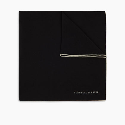 Black and White Piped Silk Pocket Square Image 3
