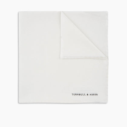White Piped Silk Pocket Square Image 2
