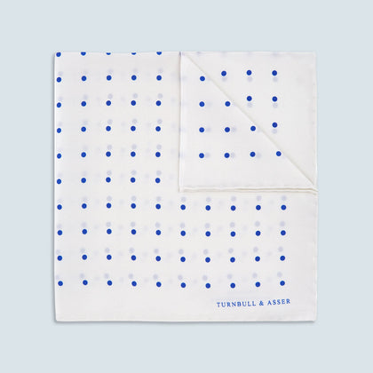 White and Blue Spot Silk Pocket Square
